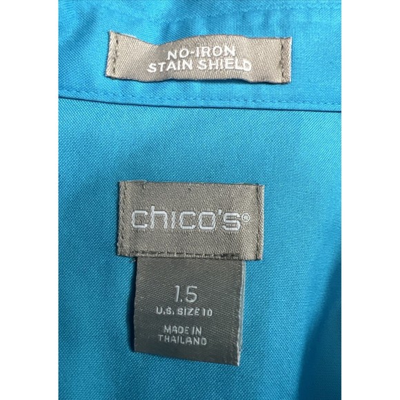 Chicos No Iron Stain Shield Blue Blouse Size 1.5 US 10 - Picture 3 of 9